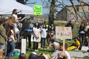 The rally started at 2 PM on March 28 with speeches from students at Aquatic Park in Berkeley.