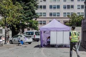 Behind Berkeley City Hall, a vaccination clinic stands open for the public.