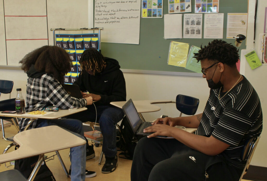 Students work on homework in the Black Scholars Center at Berkeley High School.