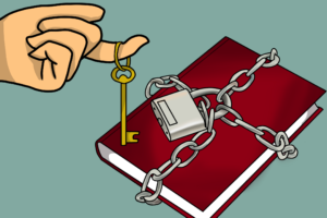 A lock and key around a book