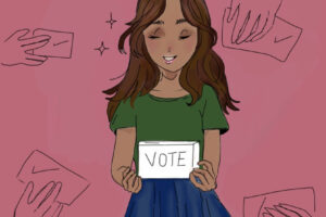 Illustration of girl holding a sign that says: "VOTE"