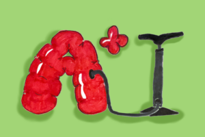 Illustration of a red ballon shaped like an "A" being inflated.