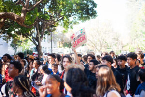 Image of the student walkout in support of Palestine.